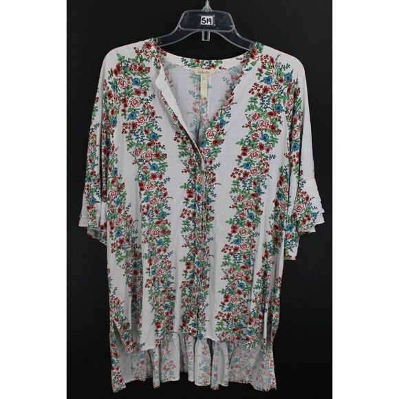 MATILDA JANE Hi-low Tunic Button Front Bell Sleeves Floral WOMEN SIZE XL - Picture 1 of 7